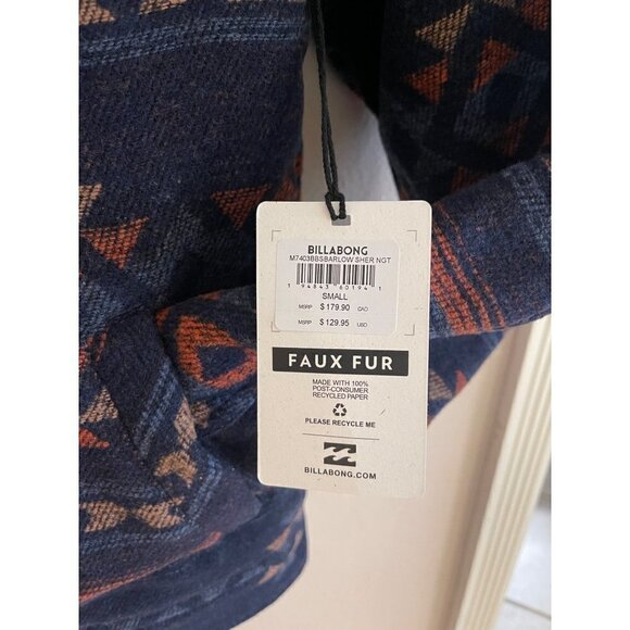 Billabong Fleece Lined Aztec Geometric Collared Jacket Pockets SZ S NEW - Picture 9 of 14